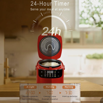 Smart Rice Cooker,Mini Electric Rice Cooker,6 Cups Cooked/3 Cups Uncooked | 10 Functions,400W Fast Cooker Non-Stick 2L 2.1Quart Rice Maker, 24 H Timer Delay and Auto Keep Warm for 1-3 Peoples5