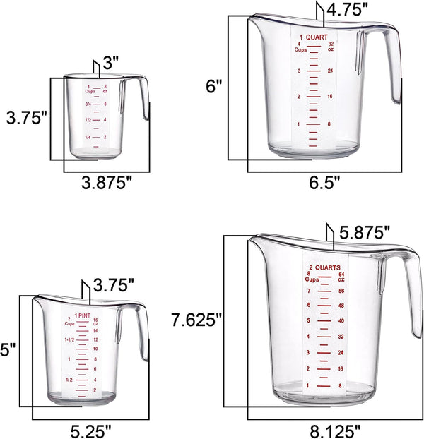 '- Melissa - Plastic Measuring Cups (4-Piece Set), Food-Grade Measuring Jugs, 1/2/4/8-Cup Capacity, Unbreakable, Stackable, Dishwasher-Safe, Great for Oil, Vinegar, Flour, and More5