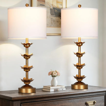 30 Inch Antique-Gold Leaf Bedside Table Lamps Set of 27