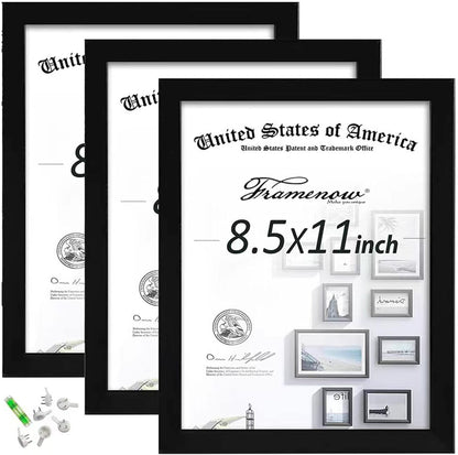8.5X11 Picture Frames Set of 3, Shatter-Resistant Glass Display Certificate or Pictures 8.5 by 11,To Wall and Tabletop Mounting, Black.1