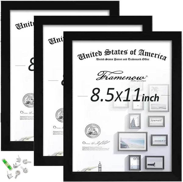 8.5X11 Picture Frames Set of 3, Shatter-Resistant Glass Display Certificate or Pictures 8.5 by 11,To Wall and Tabletop Mounting, Black.1