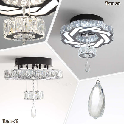 16 Inch Mini Chandelier Modern Crystal Chandeliers Light Semi Flush Mount Ceiling Light Fixture Small Black Chandelier for Bedroom Hallway Kitchen Foyer8