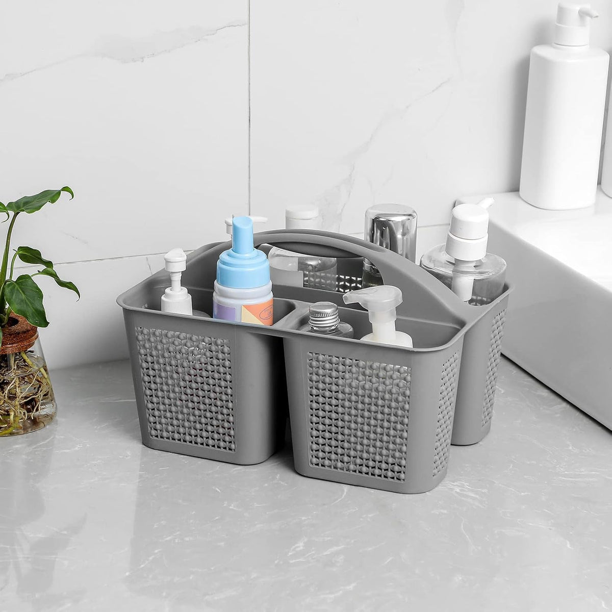 plastic-portable-shower-caddy-basket-with-handle-3-compartments-grey
