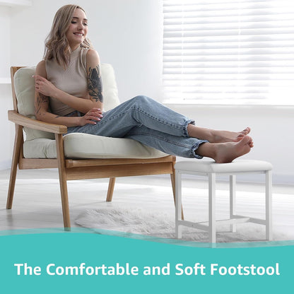 Small Vanity Stool, Cute Vanity Stools with Cushion, White Makeup Vanity Chair for Small Spaces, Living Room, Bedroom, Bathroom, Entryway, Ottoman Foot Rest for Couch Sillas Modern4