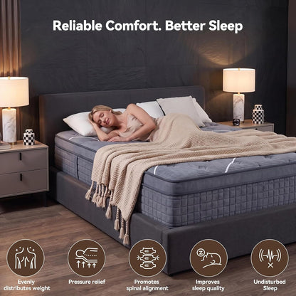 Queen Mattress, 14 Inch Queen Size Mattresses in a Box,Hotel-Level Luxury Upgraded Cooling Gel Memory Foam Upgraded Pocket Springs, Relieve Back Waist Pain, Zoned Support Medium Firm,365-Night Trial5
