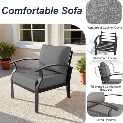Aluminum Patio Furniture Set with Coffee Table Rectangular, 8-Seat Outdoor Sectional Furniture W/5.1" Cushions, Patio Conversation Set for Porch, Backyard, Poolside-Grey5
