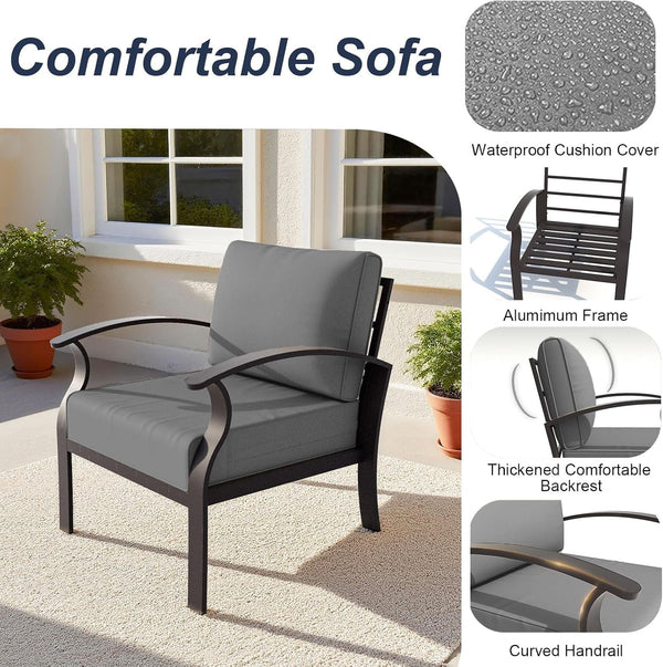 Aluminum Patio Furniture Set with round Coffee Tables, 5-Seat Outdoor Sectional Furniture W/5.1" Cushions, Patio Conversation Set for Porch, Backyard, Poolside-Grey6
