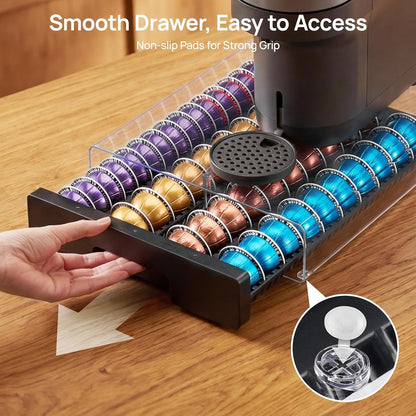 Coffee Pod Drawer Organizer for Nespresso Vertuo Pods | Holds 40 Large or 60 Small Capsules，Clear Acrylic Design, Visible Pod Inventory, Durable & Anti-Slip Drawer7