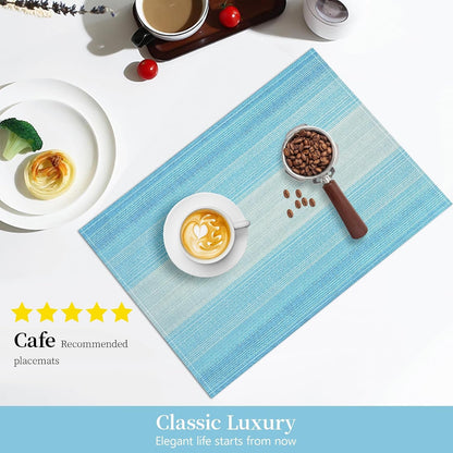 Blue Placemats Set of 6, Linen Woven Place Mats for Kitchen Table Indoor/Outdoor, 12" X 18" Washable Gradient Blue Placemat Dining Table Mats7