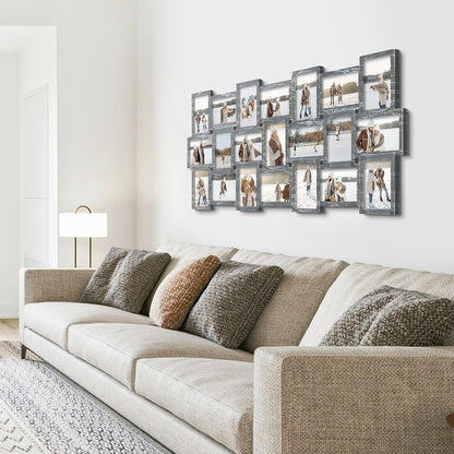 Photo Collage Frame for Wall, 21-Opening Reunion Family Picture Frame Set, Picture Frame Collage Wall Hanging for 4X6 Photos, Ashes8