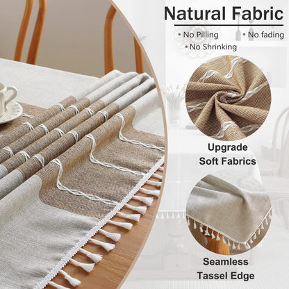 Tablecloths for Rectangle Tables, Cotton Linen Table Cloth Waterproof Tablecloth Wrinkle Free Farmhouse Dining Tables Cover, Soft Fabric Table Cloths with Tassels, Brown, 55" X 70", 4-6 Seats3