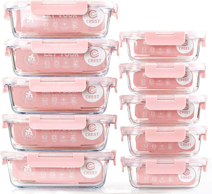 [10 Pack] Glass Meal Prep Containers, Food Storage Containers with Lids Airtight, Glass Lunch Boxes, Microwave, Oven, Freezer and Dishwasher Safe1