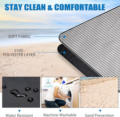 Waterproof Picnic Blanket Portable with Carry Strap for Beach Mat or Family Outdoor Camping Party (Navy Blue)4