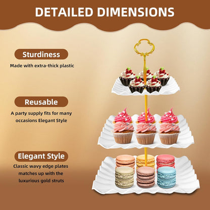 10 Pack Dessert Table Display Set, 4 Three-Tier Square Cupcake Stands and 6 Serving Trays for Cakes, Cupcakes, Pastries and Snacks, Baby Shower Decorations, Bridal Shower, Birthday, Wedding Party4