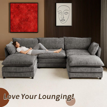 112.7" U Shaped Cloud Sofa Modular Sectional Couch with 2 Ottoman7