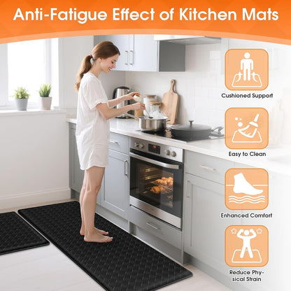 2-Piece Kitchen Mats, Cushioned Non-Slip Floor Mats, Black | Kitchen Mats for Floor, Water-Resistant anti Fatigue Mats for Kitchen Floor,Laundry & Entryway, 17.3 X 30 and 17.3 X 47 In3