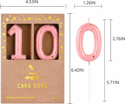 Classical Pink Gold 2.76 Inch 10 Number Birthday Candles for Party Celebration6