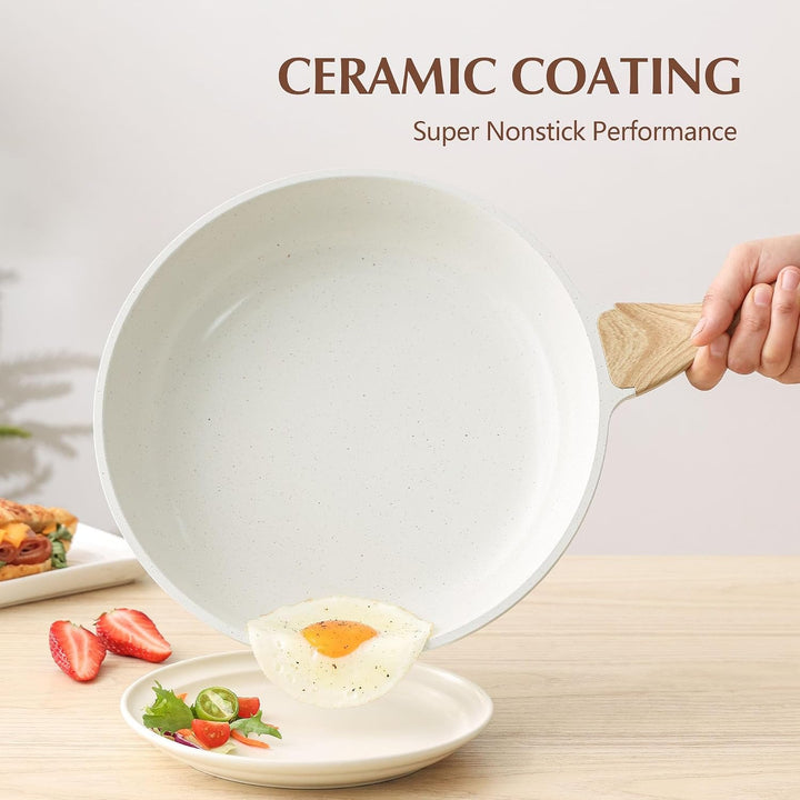 11Inch Nonstick Ceramic Frying Pan with Lid, PFAS/PTFE/PFOA Free | Ceramic Omelette Pan Skillet, Healthy Non-Toxic Chef'S Pan, Induction Compatible Pan, Heat Resistant Handle+2