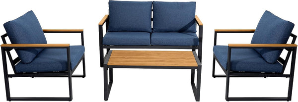 4 Pieces Metal Patio Furniture Set for Outdoor Balcony, Blue7