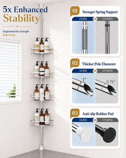 Rustproof Corner Shower Caddy Tension Pole for Bathroom Organizers4