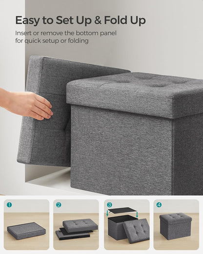 SONGMICS Mazie Collection - Small Folding Storage Ottoman, Foot Rest Stool, 12.2 X 16.1 X 12.2 Inches, 286 Lb Load Capacity, for Living Room, Bedroom, Home Office, Dorm, Dark Gray ULSF102G018