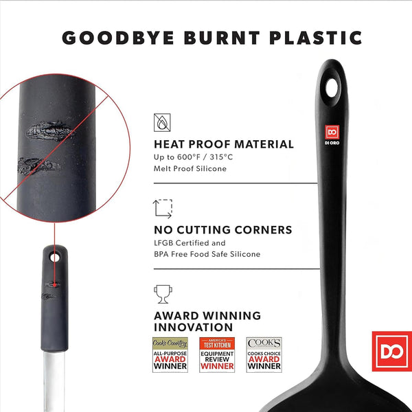 DI ORO Silicone Turner Spatula Set - 600F Heat Resistant, 4-Pc Black4