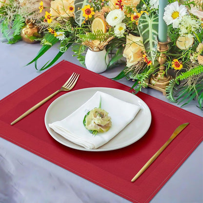 Red Placemats Set of 8, 12X18 Inch Faux Linen Table Mats6