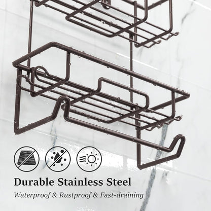 Shower Caddy Hanging over Shower Head Rust Roof Shower Organizer with 10 Hooks for Razor Shampoo Holder Bathroom Shower Rack Storage Shelf with Towel Bar – Bronze4