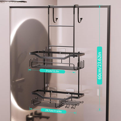 Hanging Shower Caddy over the Door with Soap Holder, No Drilling Adhesive Shower Organizer with 11 Hooks, Rustproof & Waterproof 304 Stainless Steel Bathroom Shelves - Black5