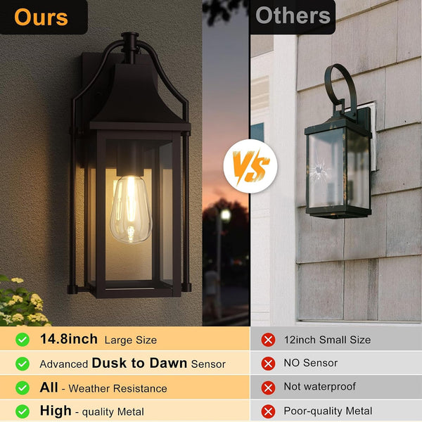 Dusk to Dawn Outdoor Wall Lantern, Waterproof Porch Light, Brown4