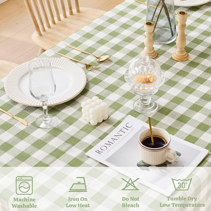 Spring Gingham Tablecloth Rectangle Cotton Linen Fabric Checkered Table Cloth with Tassel Washable Wrinkle Free Buffalo Plaid Table Cover for Outdoor Party Picnic Kitchen Dining, Green, 55X756