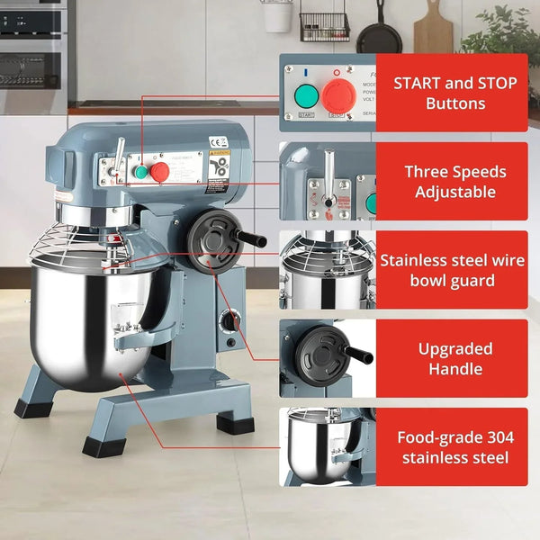 Commercial Food Mixer 15QT 600W 110V 3 Speeds Adjustable, Stand Mixer Dough Kneading Machine with Stainless Steel Bowl Dough Hooks Whisk Beater, with Safety Guard for Bakeries Restaurants Pizzerias2