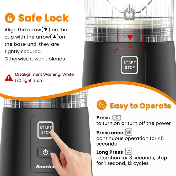 Personal Size Portable Blender for Shakes & Smoothies, 16Oz Mini Small Smoothie Blender with on Go Lid & Sip Lid, 26000RPM Rechargeable Cordless Electric Blender for Travel Gym Office (Black)7