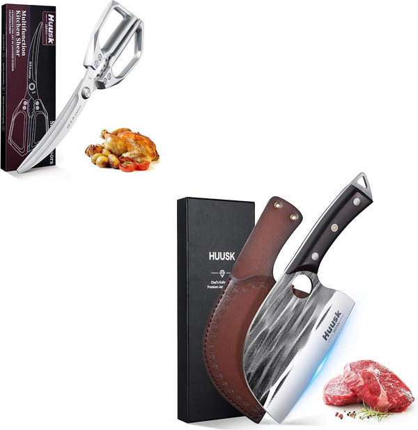 Serbian Chef Knife with Sheath and Kitchen Scissors for Food - Multifunction Poultry Shears Heavy Duty1