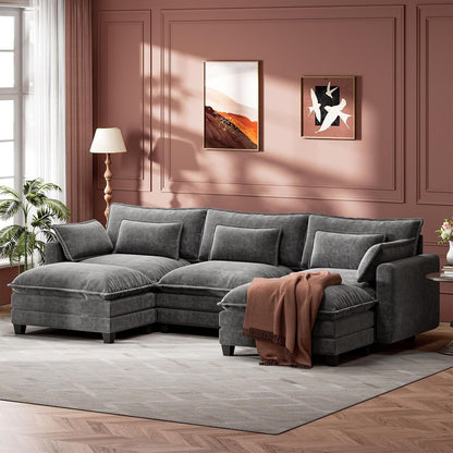 Modular Sectional Sofa 110.6" U-Shaped Modern Comfy Cloud Couch, 5-Seat Chenille Deep Seat Sofa with Throw Pillow & Movable Ottoman for Living Room, Bedroom and Apartment, Slate Gray1