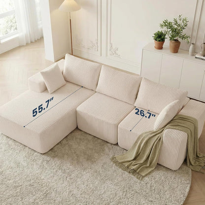 105" Modular Sectional Boneless Couch, Left Chaise L-Shaped Couch2
