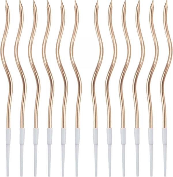 24 Pcs Champagne Spiral Long Thin Birthday Candles,Cake Candles, Birthday Parties, Wedding Decorations, Party Candles， Candles with Holders, Metallic Finish1