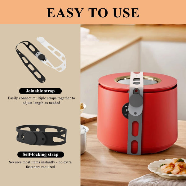 3-Pack Silicone Latch Strap for Slow Cooker Lid, Pot, Bento Box, Adjustable Length and Reusable Elastic Self-Lock Silicone Tie for Bundling or Organizing Curtain, Cords, Yoga Mat, Camping Mat (21 In)3