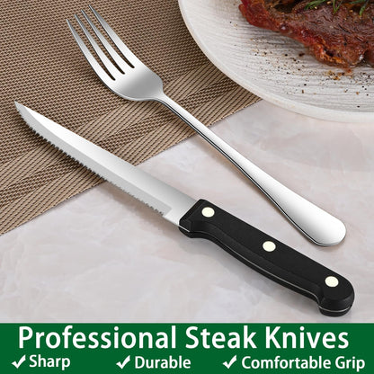 24-Piece Silverware Set with Steak Knives,Flatware Set Service for 4 Person, Food-Grade Stainless Steel Cutlery Set,Includes Knife Spoon and Fork, Mirror Finished Utensil Sets for Home Restaurant5