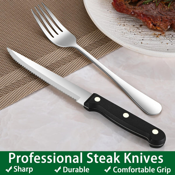 24-Piece Silverware Set with Steak Knives,Flatware Set Service for 4 Person, Food-Grade Stainless Steel Cutlery Set,Includes Knife Spoon and Fork, Mirror Finished Utensil Sets for Home Restaurant5