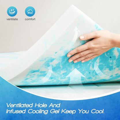 Memory Foam Mattress Topper, Full Size, 3 Inch Cooling Pad | Cooling Gel Infused, Ventilated, Breathable Toppers Pad, RV, Camper, Sofa Bed Use, Blue6