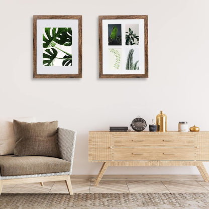 11X14 Picture Frame Set of 4, Made of Glass and Rustic Brown Wooden Frame, Display 8X10 Pictures with Mat or 11 X 14 Posters without Mat for Wall Mounting, Gallery Photo Frames4