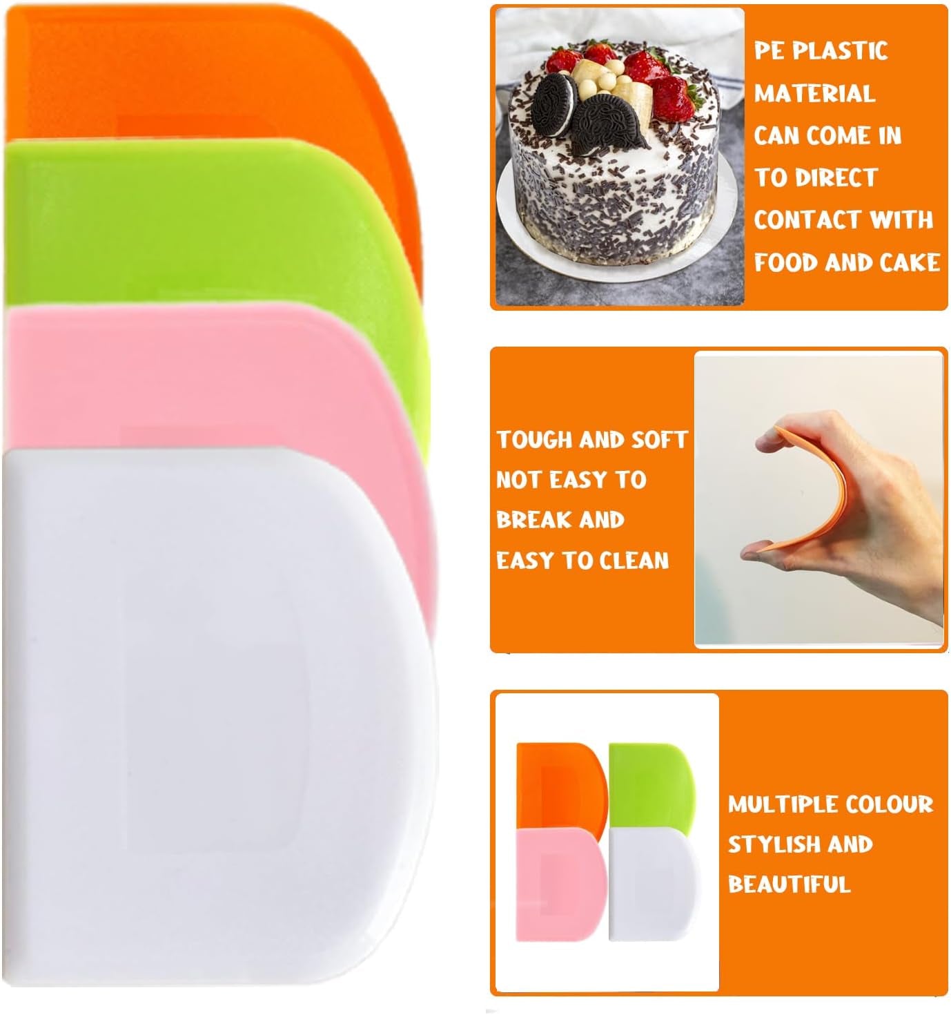 dough-scraper-bench-scraper-for-baking-4-pcs-bpa-free-pe-plastic-flexible-bowl-scraper-food-safe-plastic-dough-cutter-for-bread-cake-dough-fondant-icing-white-green-orange-pink