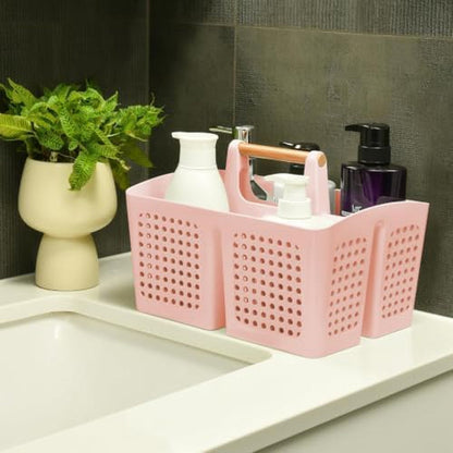 Portable Shower Caddy Basket with 3 Compartments and Handle, Pink3