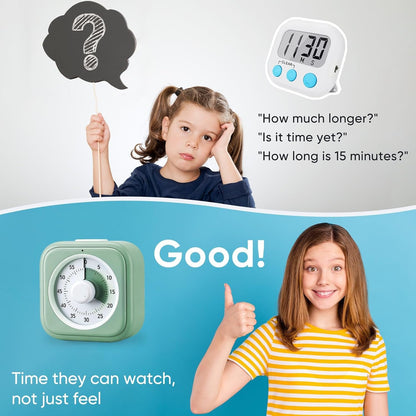 60 Minute Visual Timer for Kids, Silent Countdown Clock, Time Management Tool for Homeschool Study Supplies, Classroom, Home, Kitchen, Desk (Green)5