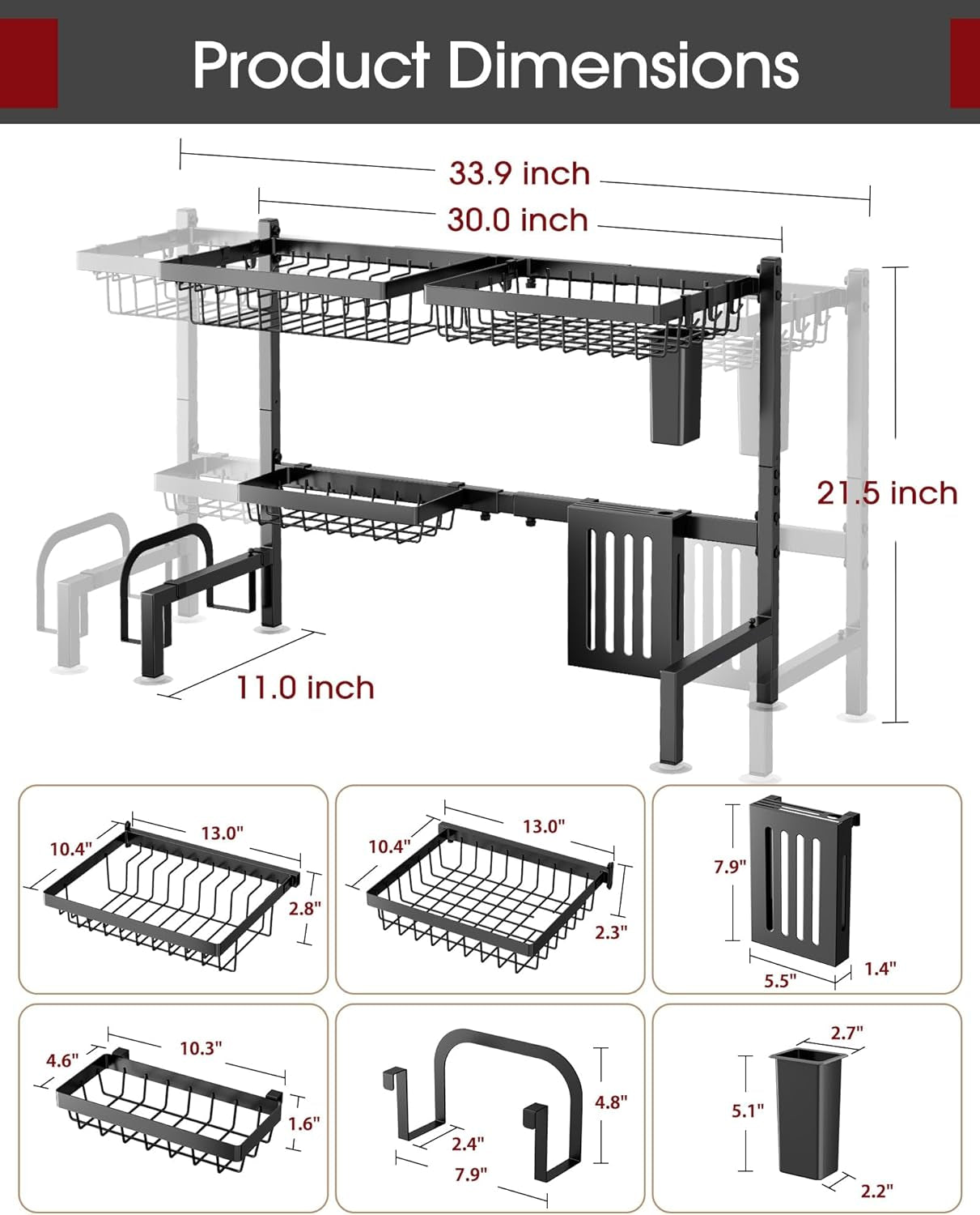 over-the-sink-dish-drying-rack-adjustable-2-tier-large-capacity-stainless-steel-drainer-with-cutlery-utensil-holders-kitchen-storage-organization-30-33-9-l-x-11-w-x-21-5-h-black