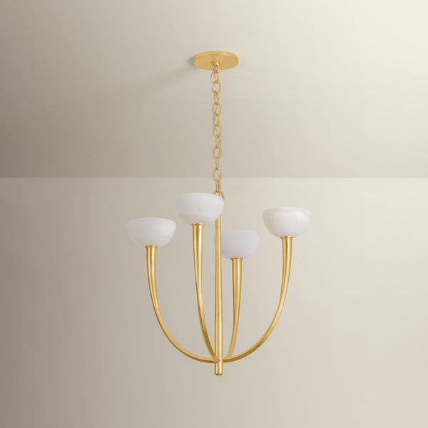 Maywood 4-Light Chandelier | Vintage Gold Leaf Finish | Made of Iron & Natural Stone | Damp-Rated for Bathroom Use | Adjustable Hang Height 27-79" | 9023-VGL2