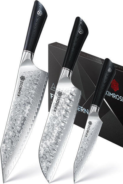 Damascus Knife Set - 3PCS - High-Carbon 10Cr15Comov Alloy Steel - Professional Chef Knife - G10 Handle - Razor Sharp Kitchen Knives - Magnetic Sheath - Gift Box1
