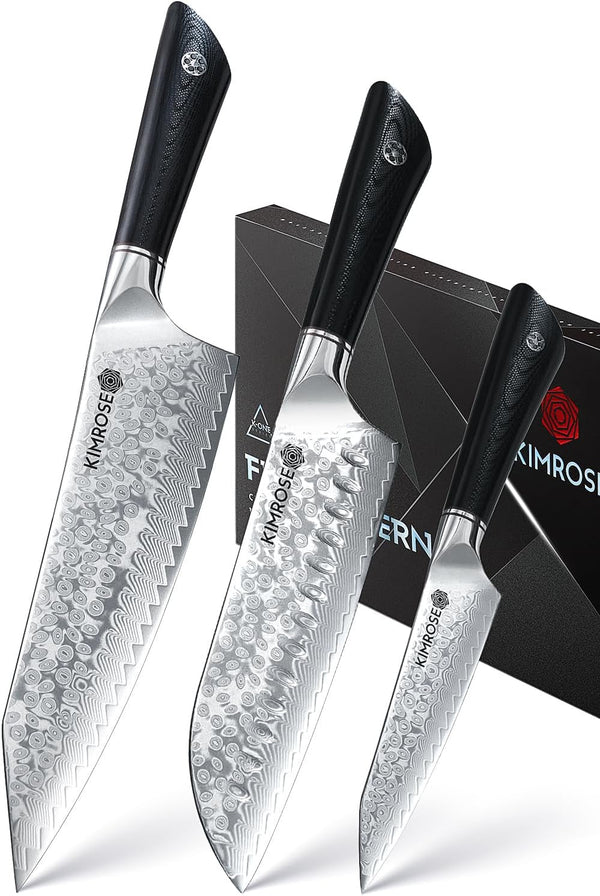 Damascus Knife Set - 3PCS - High-Carbon 10Cr15Comov Alloy Steel - Professional Chef Knife - G10 Handle - Razor Sharp Kitchen Knives - Magnetic Sheath - Gift Box1