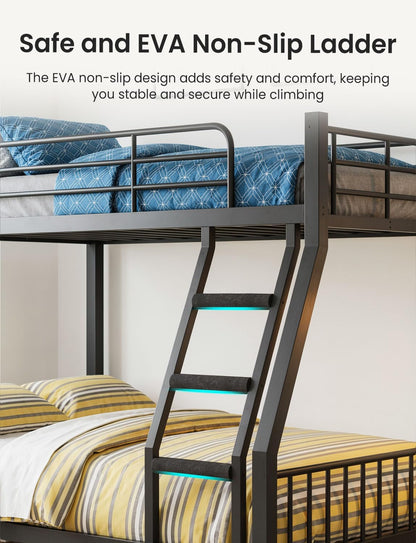 Twin XL over Queen Bunk Bed, Heavy Duty Bed Frame with Guardrails & Ladder5